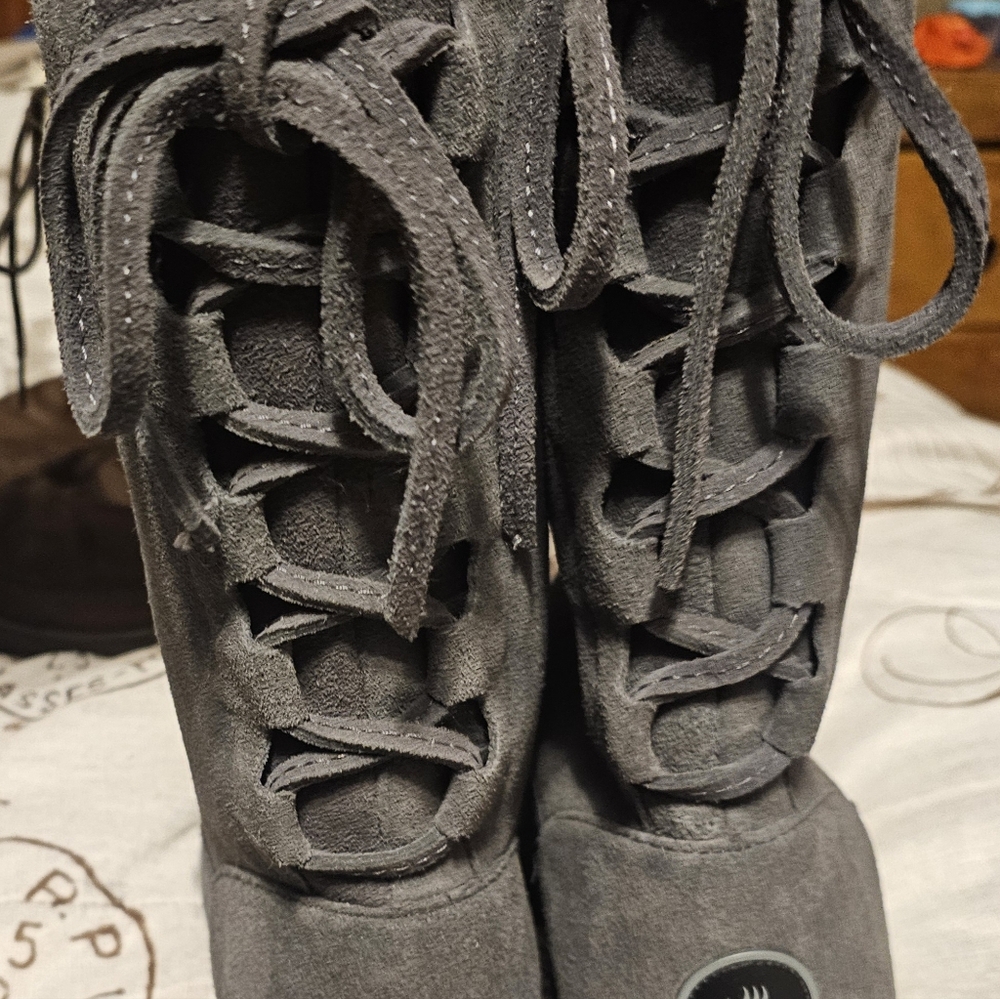 BearPaw Gray Lace Up Boots
